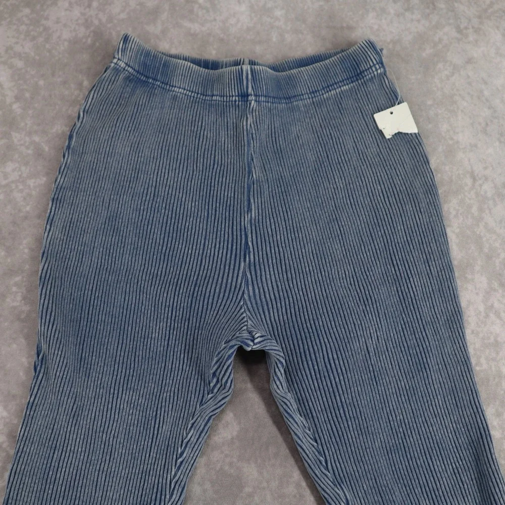Urban Outfitters Flare Leggings Blue Ribbed Pants M Y2K Lettuce Hem Stretch
